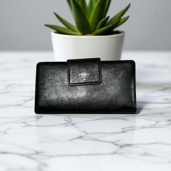 Fossil Black Leather Clutch Wallet Wristlet Zip Around Coin Purse Women - Picture 3 of 10